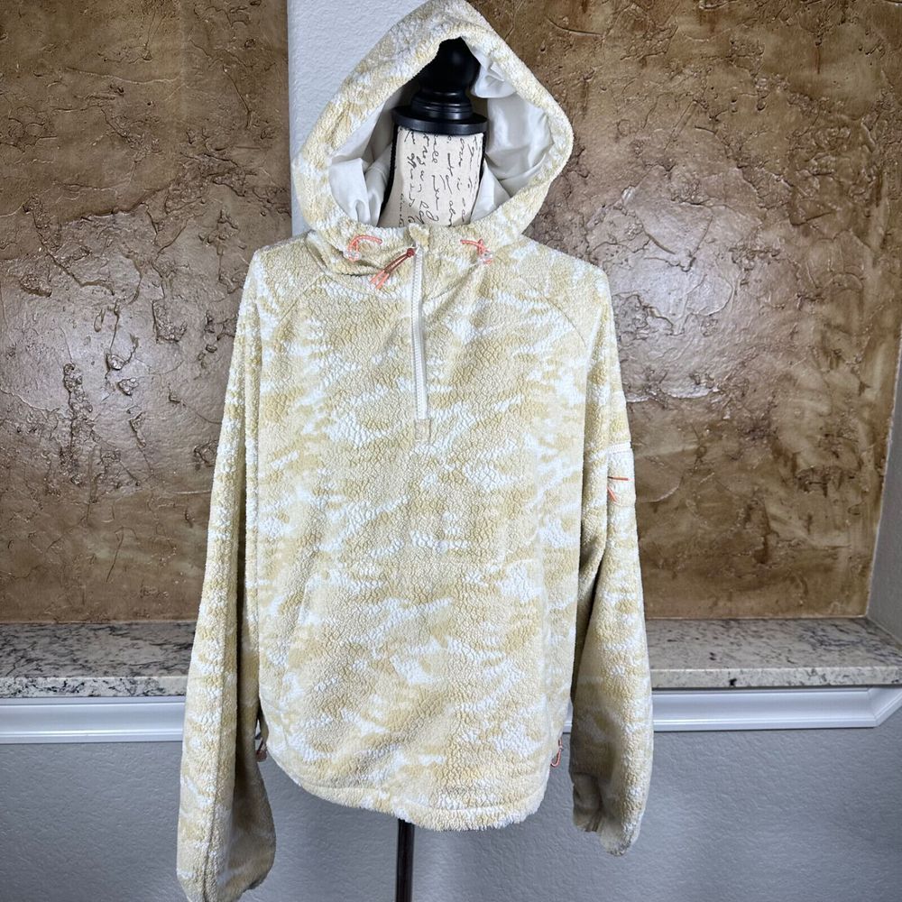Outdoor Voices Hoodie Women's XL Tan White Camo Sherpa 1/4 Zip Lined Pullover
